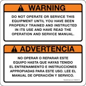5 x 5" Warning Do Not Operate Or Service This Equipment Until You Have Been Properly Trained And Instructed In Its Use And Have Read The Operation And Service Manual